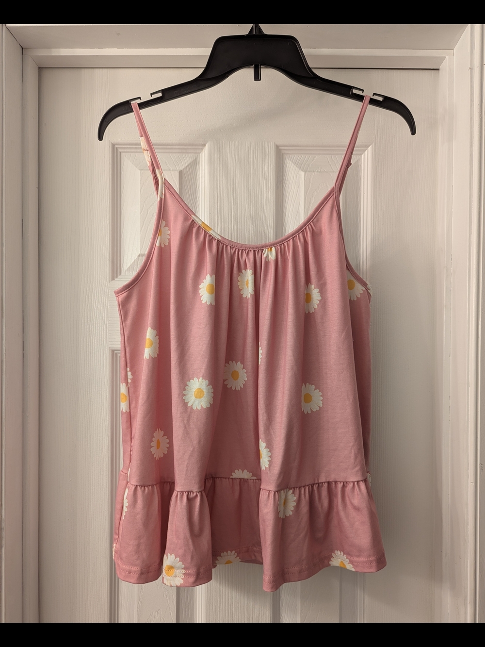 SHEIN Pink Daisy-Print Ruffle Hem Cami